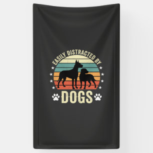 Einfach abgelenkt von Hunden Vintage Retro Sonnenu Banner
