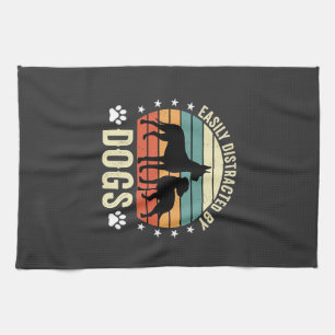 Einfach abgelenkt von Hunden Vintage Retro Sonnenu Geschirrtuch
