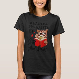 Einfach abgelenkt von Katzen und Büchern Lustige K T-Shirt