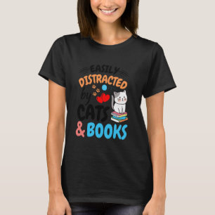 Einfach abgelenkt von Katzen und Büchern - Lustige T-Shirt