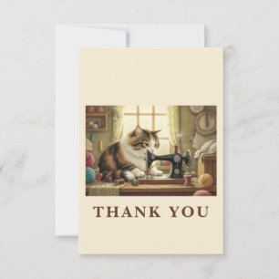 Einfach abgelenkt von Katzen und Nähen - Katze Näh Dankeskarte