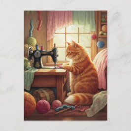 Einfach abgelenkt von Katzen und Nähen - Katze Näh Postkarte