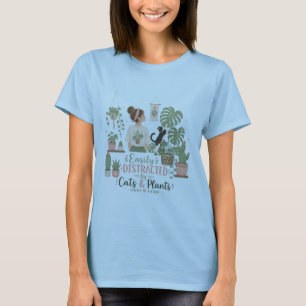 Einfach abgelenkt von Katzen und Pflanzen Lustiges T-Shirt