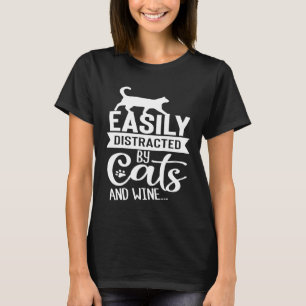 Einfach abgelenkt von Katzen und Wein lustige Kat T-Shirt