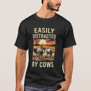 Einfach abgelenkt von Kühen Lustige Kuhbauern Retr T-Shirt