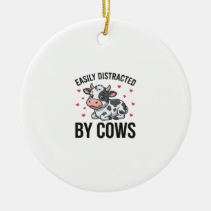 Einfach abgelenkt von Kühen Vintage Kuh Grafik_1 Keramik Ornament
