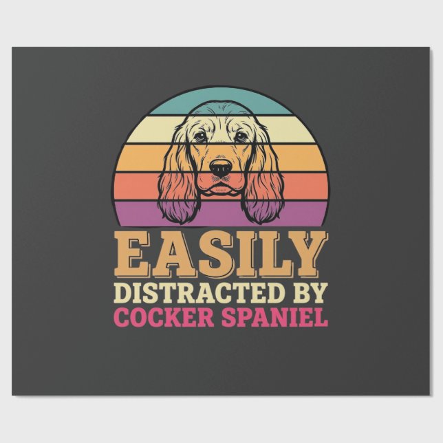 Einfach ablenkbar durch Cocker Spaniel Retro Hund Geschenkpapier (Flach)