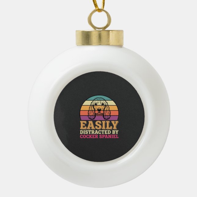 Einfach ablenkbar durch Cocker Spaniel Retro Hund Keramik Kugel-Ornament (Vorderseite)