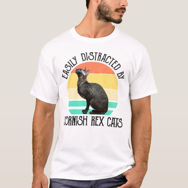 Einfach Ablenkbar Durch Cornish Rex Katzen T-Shirt (Vorderseite)