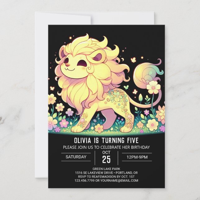 Einfach Adorable Lion Digital Geburtstag Einladung (Vorderseite)