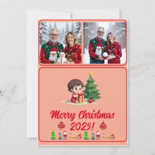 Einfach anpassbare digitale 2-Foto-Weihnachtskarte Karte