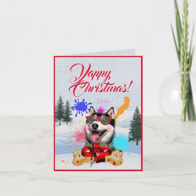Einfach anpassbare süße Sibirian Husky Weihnachtsk Karte (Vorderseite)