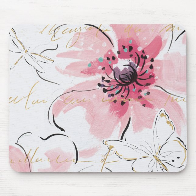 Einfach Aquarell des Rosa-| mit Blumen Mousepad (Vorne)