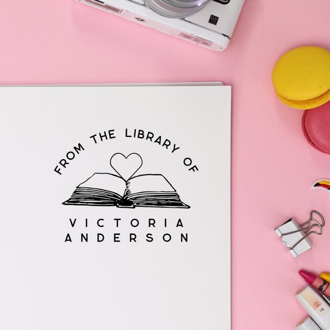 einfach | aus der Bibliothek | Offenes Buch Gummistempel (Cute Simple | From The Library Of | Open Book and Heart Rubber Stamp. Sweet and girly)