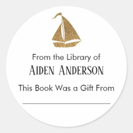 Einfach aus der Goldene Sailboat-Buchzeichen Runder Aufkleber