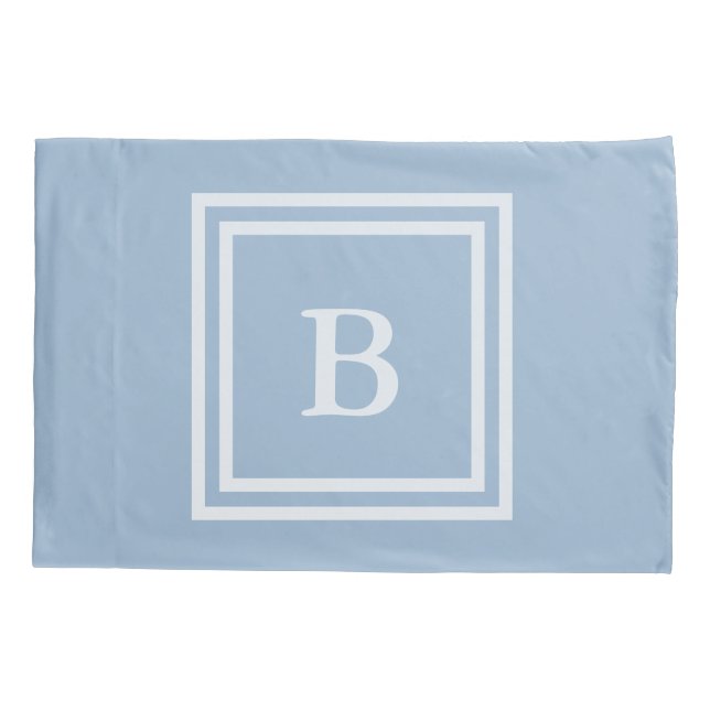 Einfach Baby Blue und White Monogramm Kissenbezug (Rückseite)