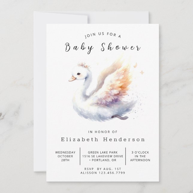 Einfach bearbeitbare Swan Baby Dusche Einladung (Vorderseite)