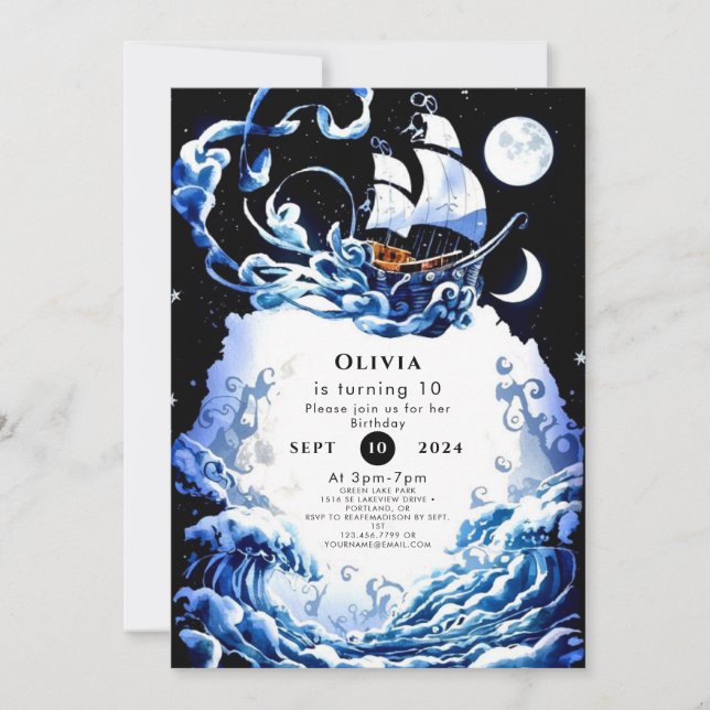 Einfach bearbeitbares Adventure Pirate Birthday Einladung (Vorderseite)