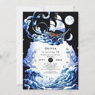 Einfach bearbeitbares Adventure Pirate Birthday Einladung