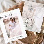 Einfach bearbeitbares Save the Date Foto Minimalis Postkarte<br><div class="desc">Hochzeit Speichern Sie die Datumskarten,  die ein Foto auf der Vorder- und Rückseite haben. Die Save the Date-Karten enthalten eine moderne,  handgeschriebene,  kursive Schriftzeichen-Typografie,  die elegant,  einfach und modern nach einem einfachen Hochzeitstag-Fest zu verwenden sind.</div>