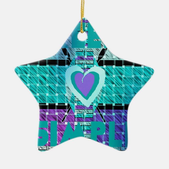 Einfach behalten: Cyan Heart & Clarity Pattern Art Keramikornament (Vorne)