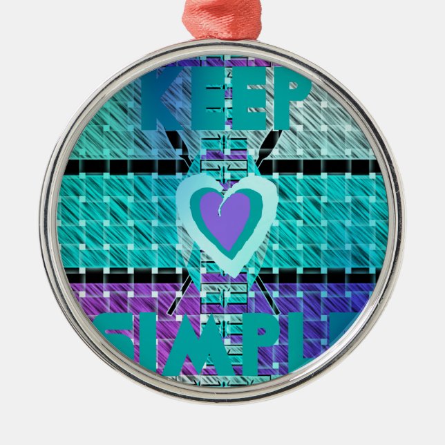 Einfach behalten: Cyan Heart & Clarity Pattern Art Ornament Aus Metall (Vorne)