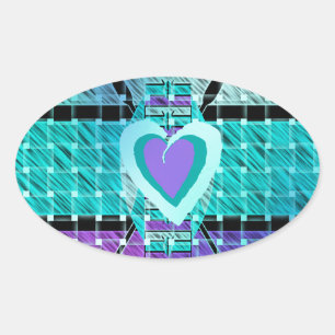 Einfach behalten: Cyan Heart & Clarity Pattern Art Ovaler Aufkleber