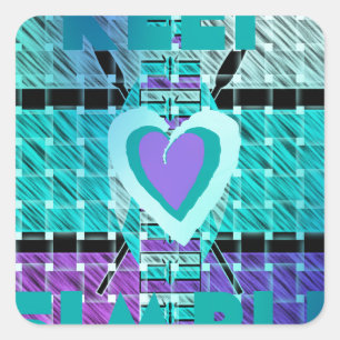 Einfach behalten: Cyan Heart & Clarity Pattern Art Quadratischer Aufkleber