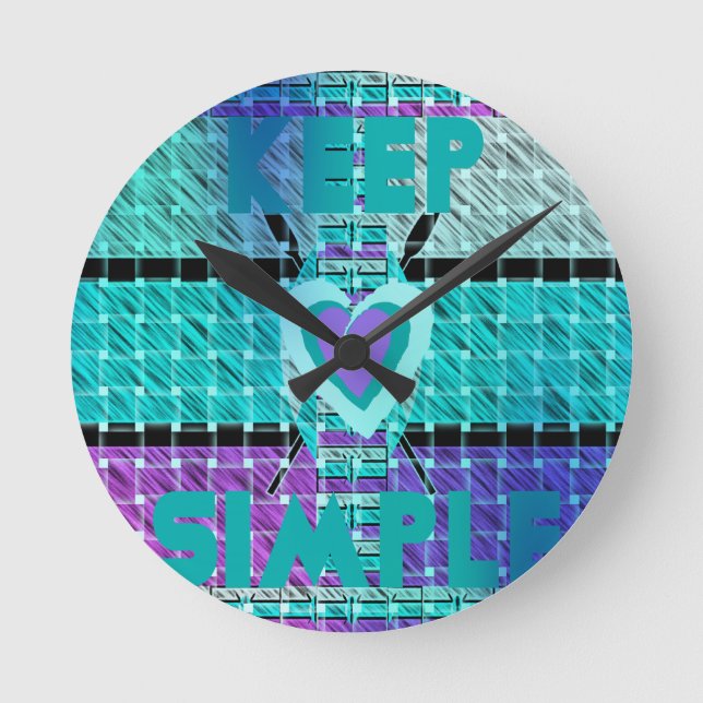 Einfach behalten: Cyan Heart & Clarity Pattern Art Runde Wanduhr (Vorderseite)