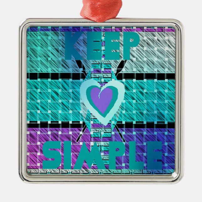 Einfach behalten: Cyan Heart & Clarity Pattern Art Silbernes Ornament (Vorne)