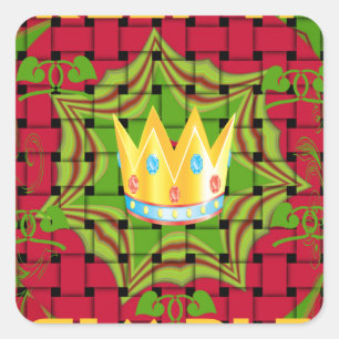 Einfach behalten: Fett Golden Red Woven Floral Pri Quadratischer Aufkleber