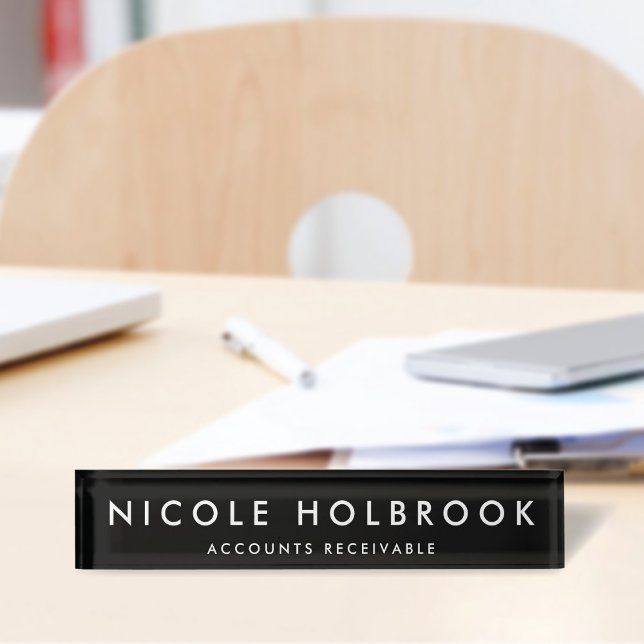 Einfach Beruflich Schwarz & Weiß Namensplakette (Von Creator hochgeladen)