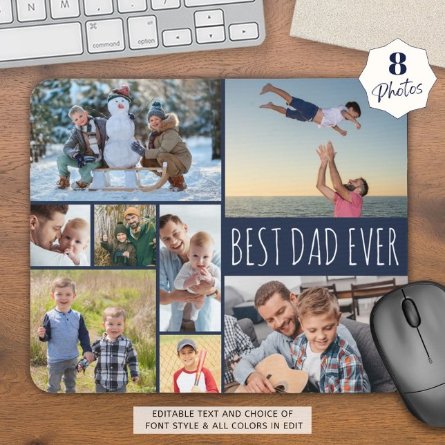 Einfach BEST VATER EVENT 8 Foto Collage Navy Blue Mousepad (Von Creator hochgeladen)