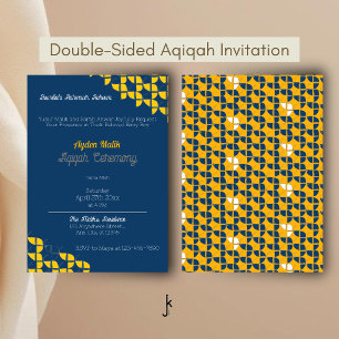 Einfach Blau Gelbes Muster, Aqiqah Babyparty Einladung