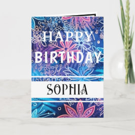 Einfach Blau und Rosa Print Happy Birthday Karte