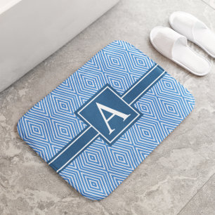 Einfach Blau und Weiß, moderne geometrische Monogr Badematte
