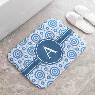Einfach Blau und Weiß, moderne geometrische Monogr Badematte