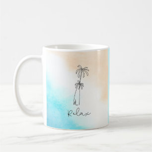 Einfach blau weiß Beige Wasserfarben Strand Entspa Kaffeetasse