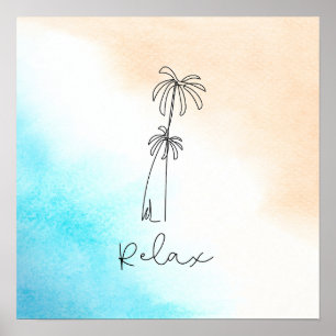 Einfach blau weiß Beige Wasserfarben Strand Entspa Poster