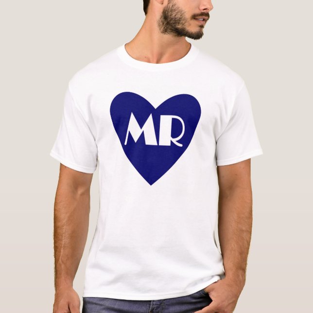 Einfach blaues Herz Mr. Ehe Shirt (Vorderseite)