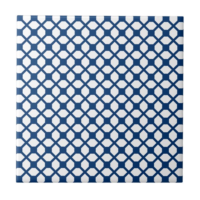 Einfach blaues Quatrefoil Muster - Blau und Weiß Fliese (Vorderseite)