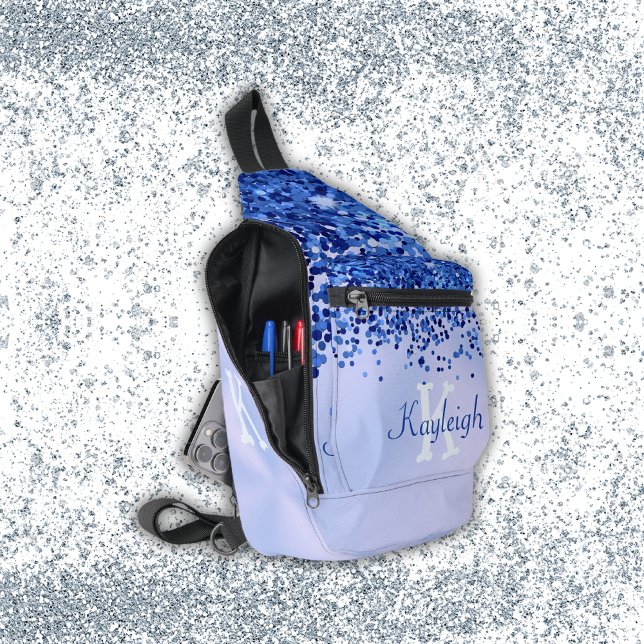 Einfach blaugegossenes Metall und Glitzer Monogram Crossbody Bag (Von Creator hochgeladen)