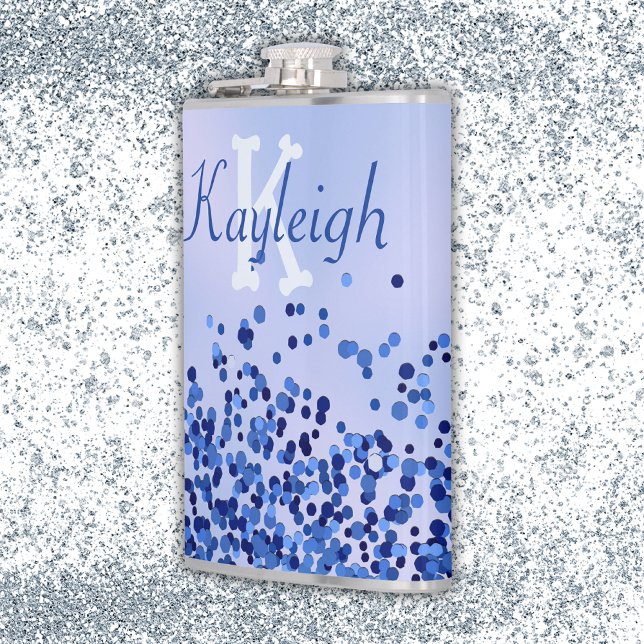 Einfach blaugegossenes Metall und Glitzer Monogram Flachmann (Von Creator hochgeladen)