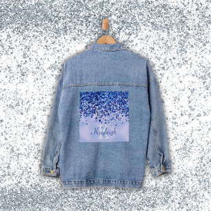 Einfach blaugegossenes Metall und Glitzer Monogram Jeansjacke