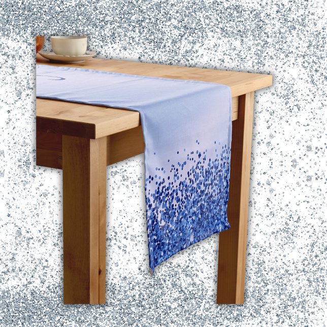 Einfach blaugegossenes Metall und Glitzer Monogram Kurzer Tischläufer (Von Creator hochgeladen)