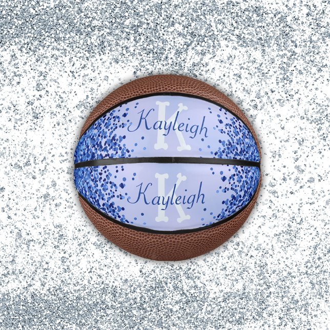 Einfach blaugegossenes Metall und Glitzer Monogram Mini Basketball (Von Creator hochgeladen)