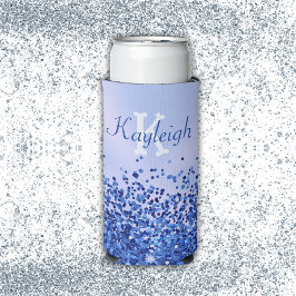Einfach blaugegossenes Metall und Glitzer Monogram Selters Dosenkühler