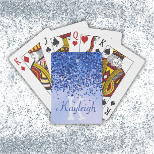 Einfach blaugegossenes Metall und Glitzer Monogram Spielkarten