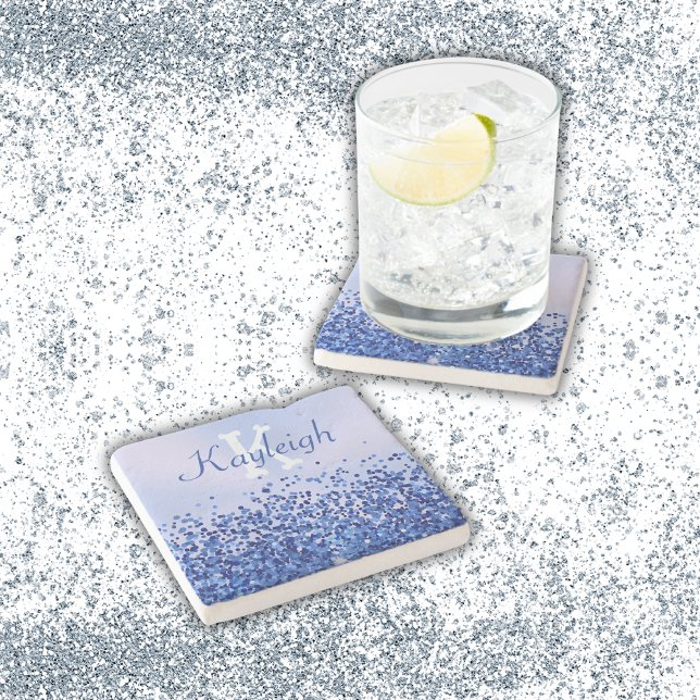 Einfach blaugegossenes Metall und Glitzer Monogram Steinuntersetzer (Von Creator hochgeladen)