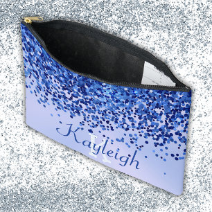 Einfach blaugegossenes Metall und Glitzer Monogram Zubehörtasche